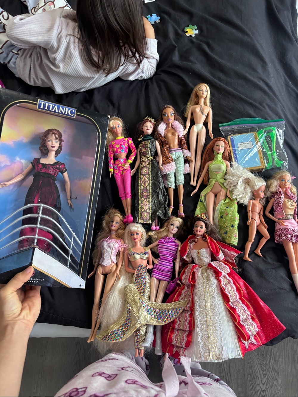 Barbie Dolls Collection with Pink, Green, Red and Blonde Figures